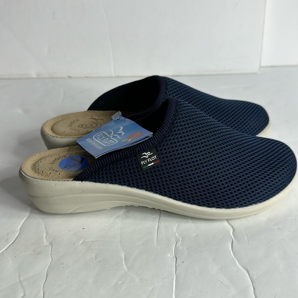 NWT FLY FLOT BLUE mesh Italian Clogs size 7.5 - Picture 1 of 8